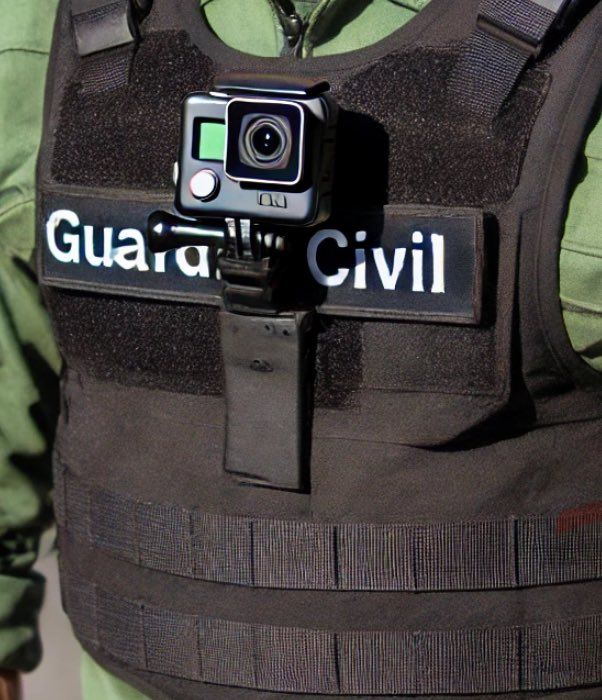Videocámara incorporada en el uniforme de un guardia civil.
