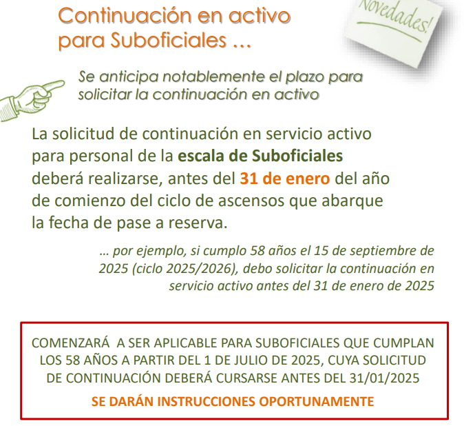 Continuación en activo para suboficiales.