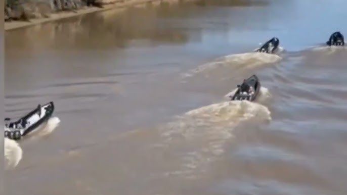 Narcolanchas navegan a plena luz del día por el Río Guadalquivir en Sevilla.