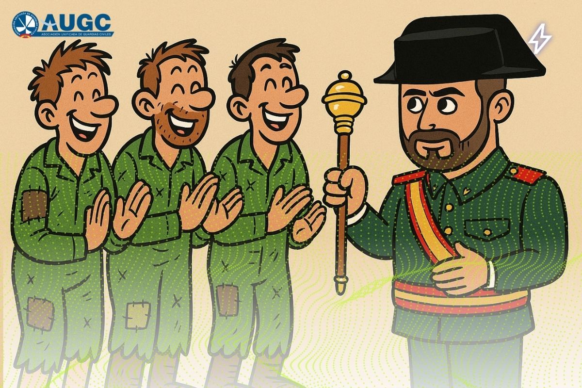 Representación de guardias civiles de marítimo con uniformes desfasados y un mando.