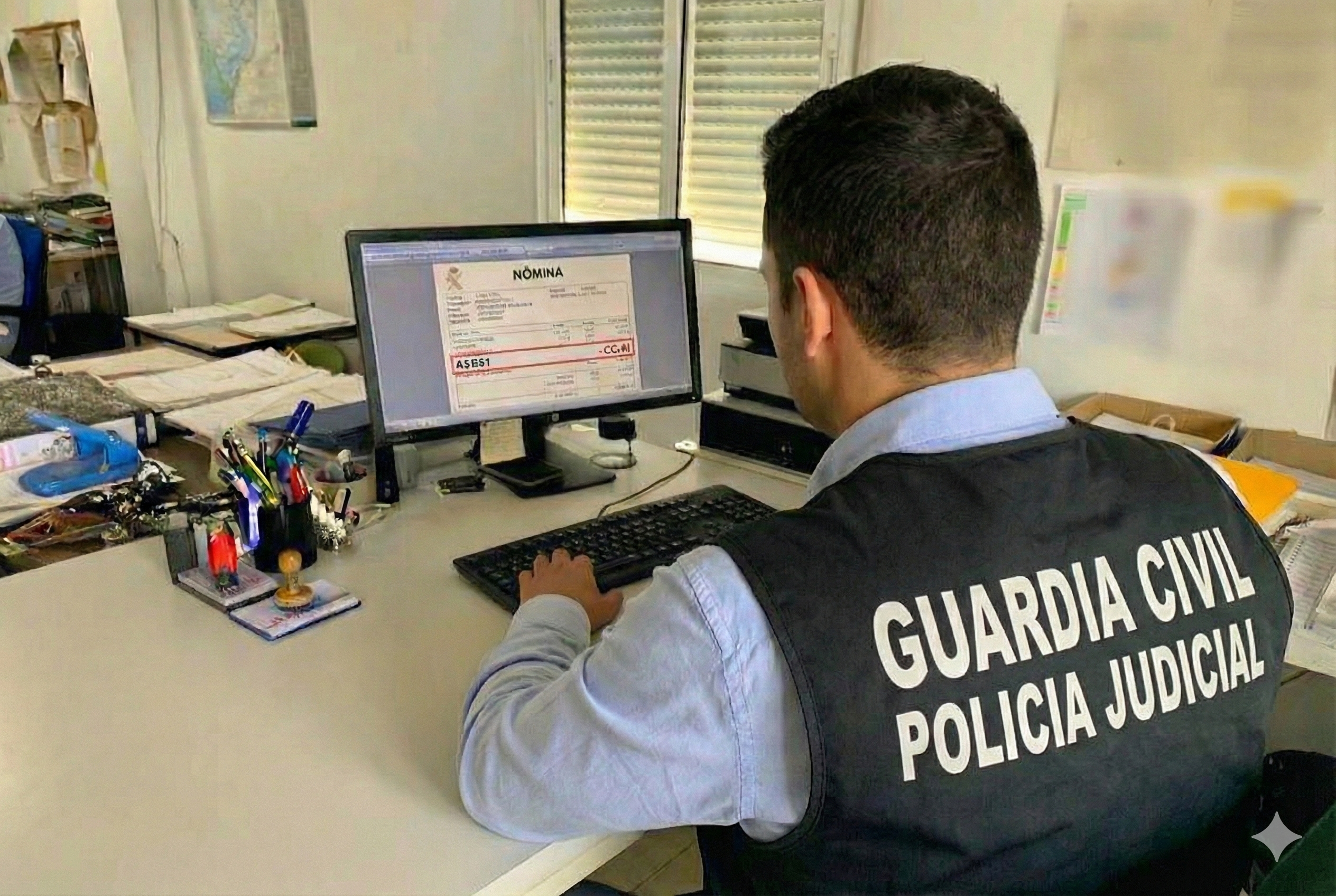 Guardia Civil de Policía Judicial contemplando su nómina (Imagen generada con IA)