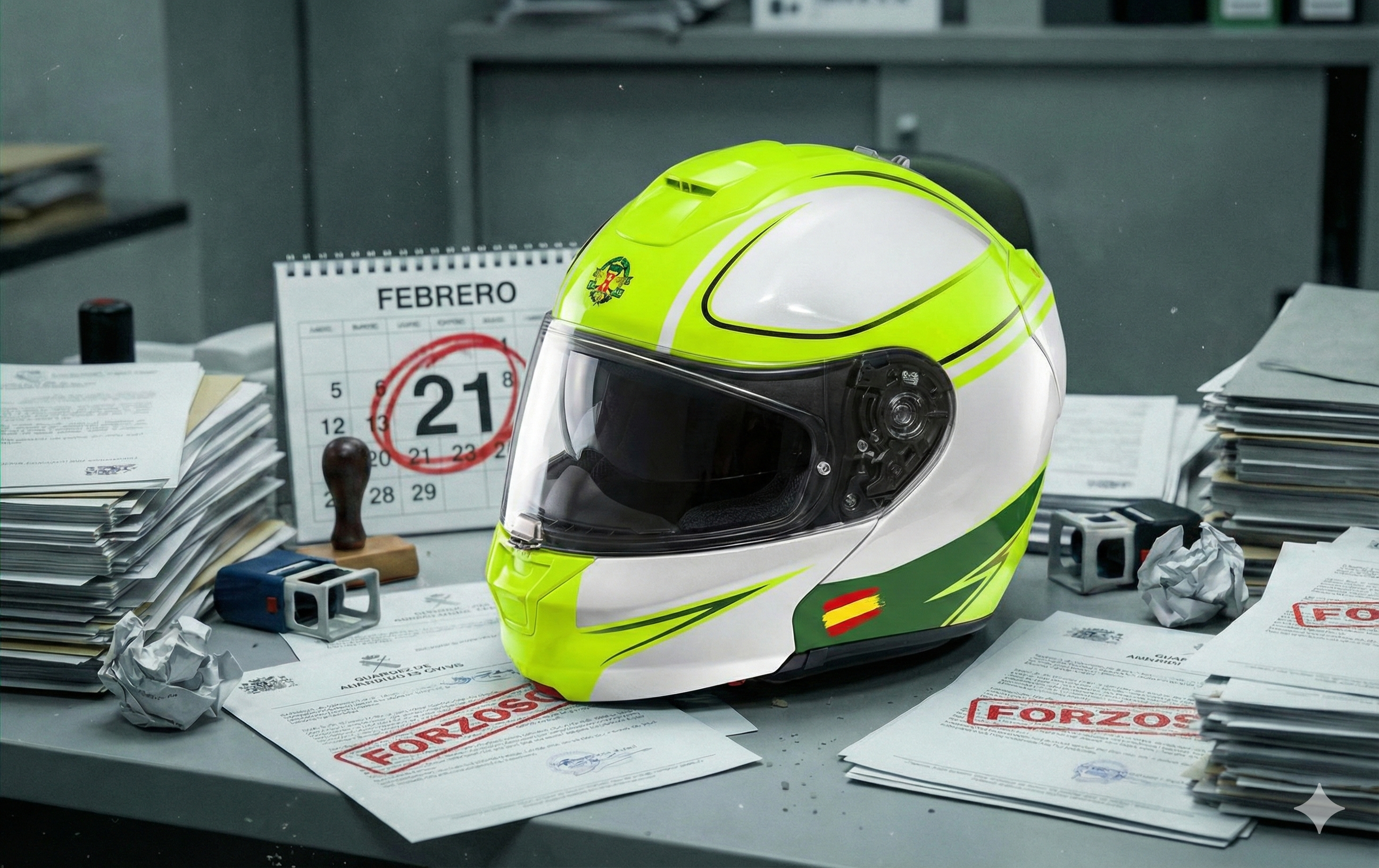 Casco de la Agrupación abandonado sobre destinos forzosos (Imagen generada con IA)