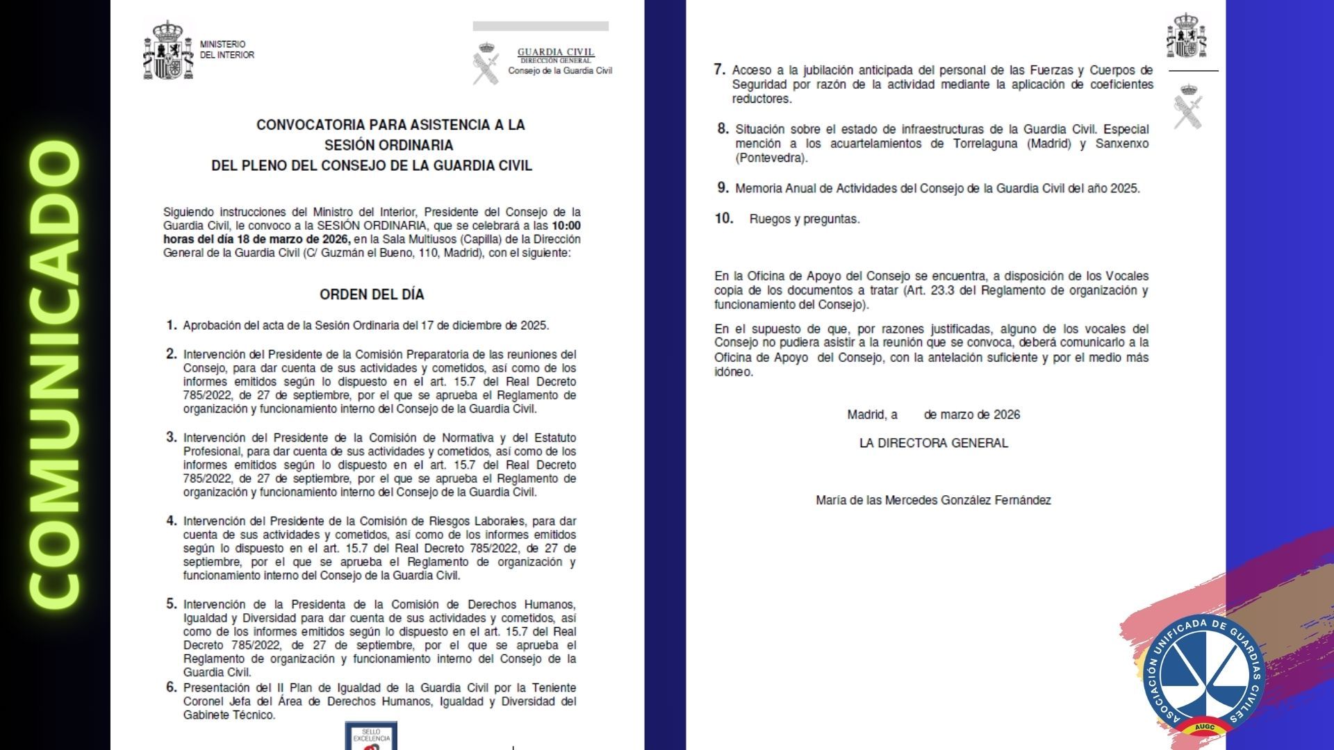 Orden del día del Pleno del Consejo del día 18 de marzo