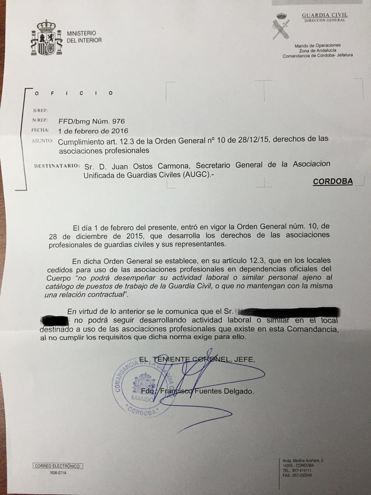 Carta a AUGC Córdoba
