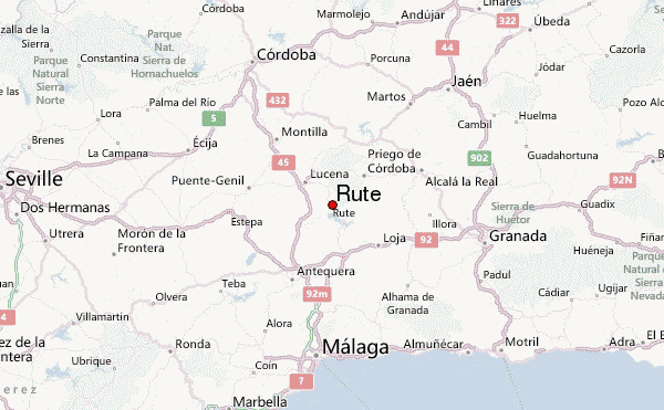 Localización de Rute, en la provincia de Córdoba
