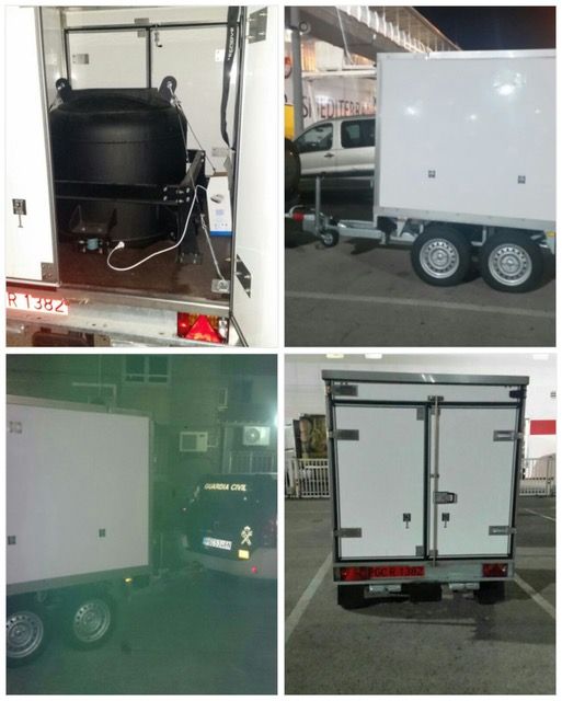 Composición fotográfica con varias imágenes de los innecesarios remolques adquiridos para los TEDAX