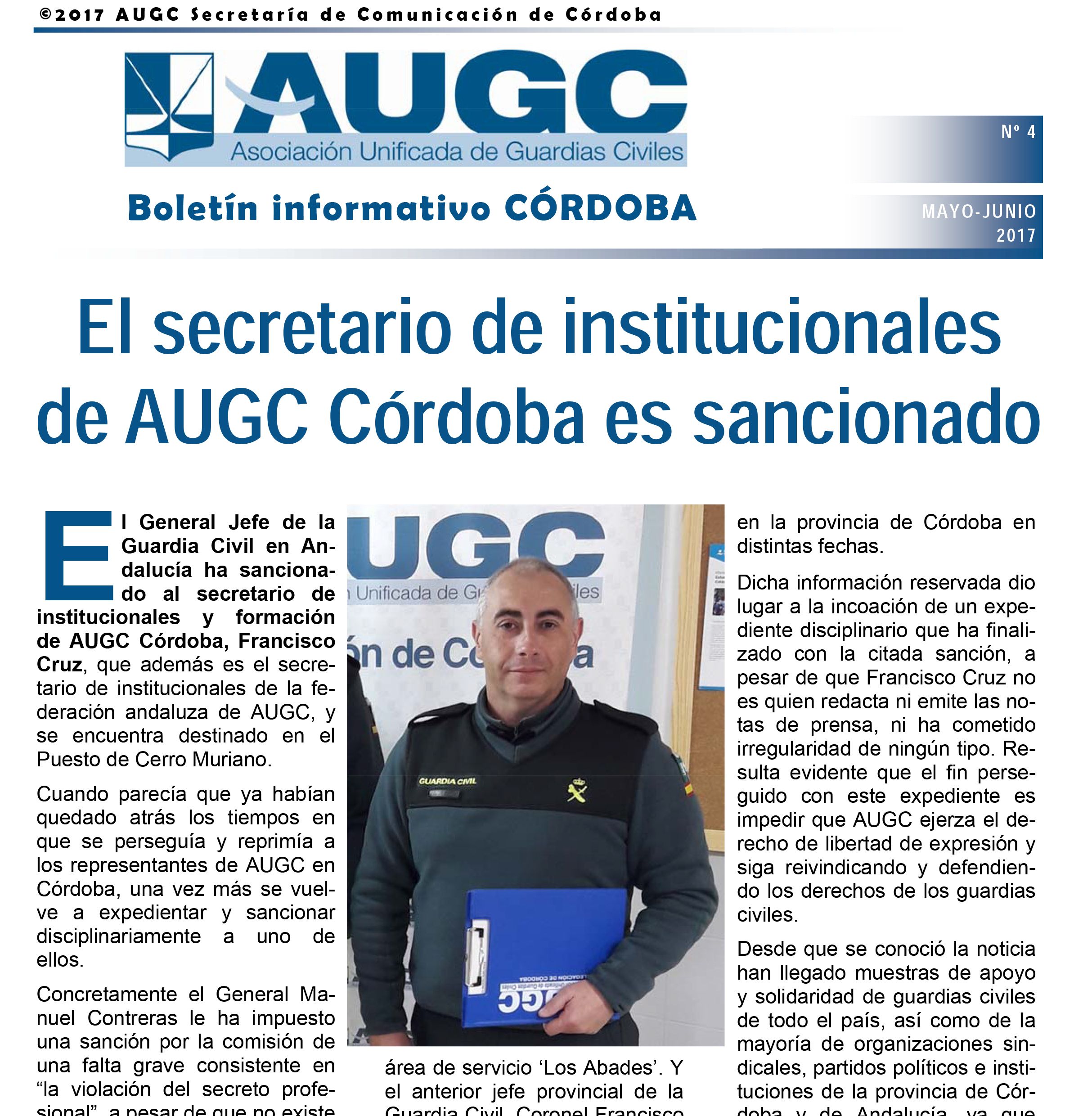 Portada del boletín de AUGC Córdoba con el resumen de mayo y junio de 2017