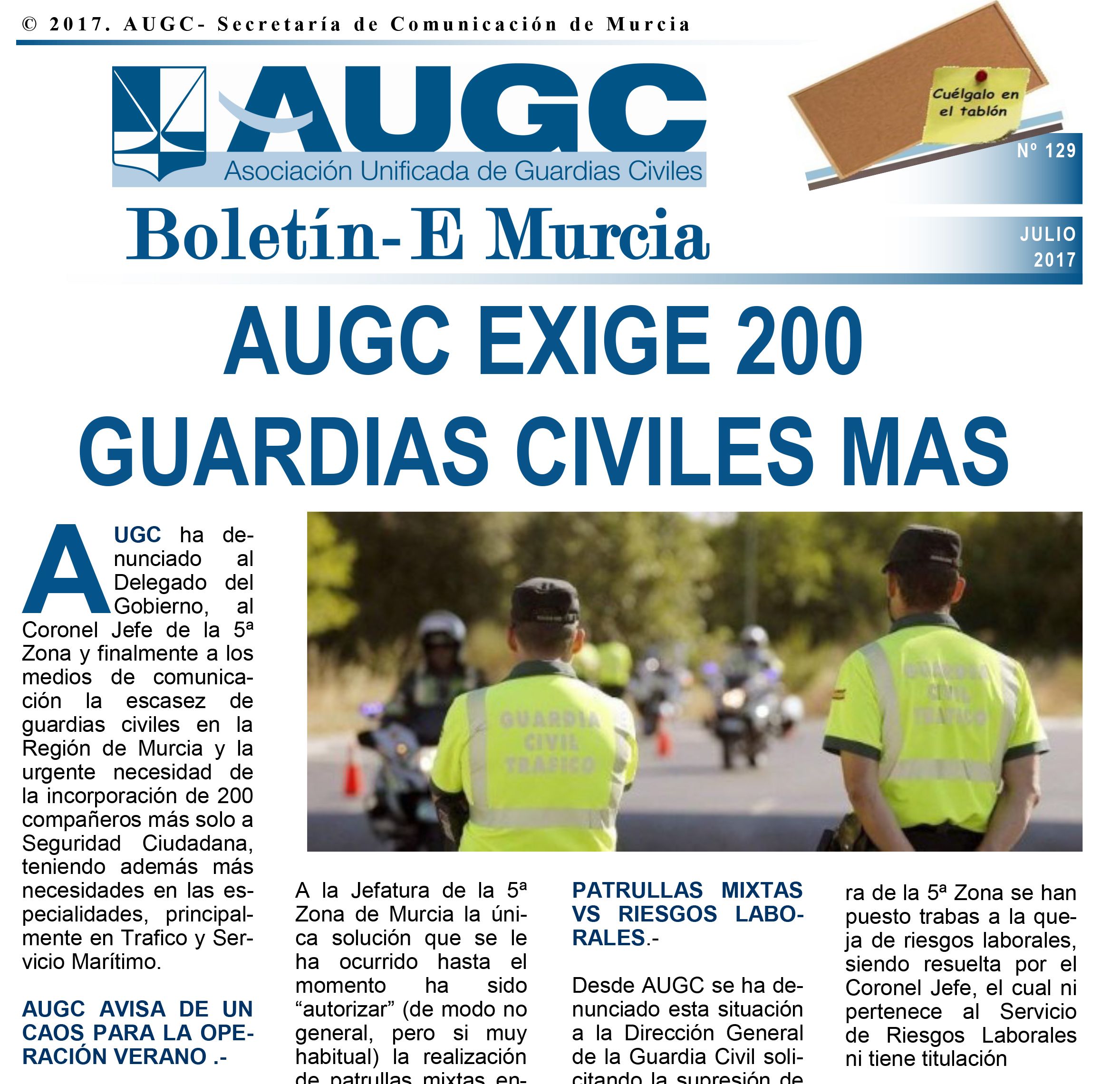 Portada del boletín electrónico de AUGC Murcia de julio 2017