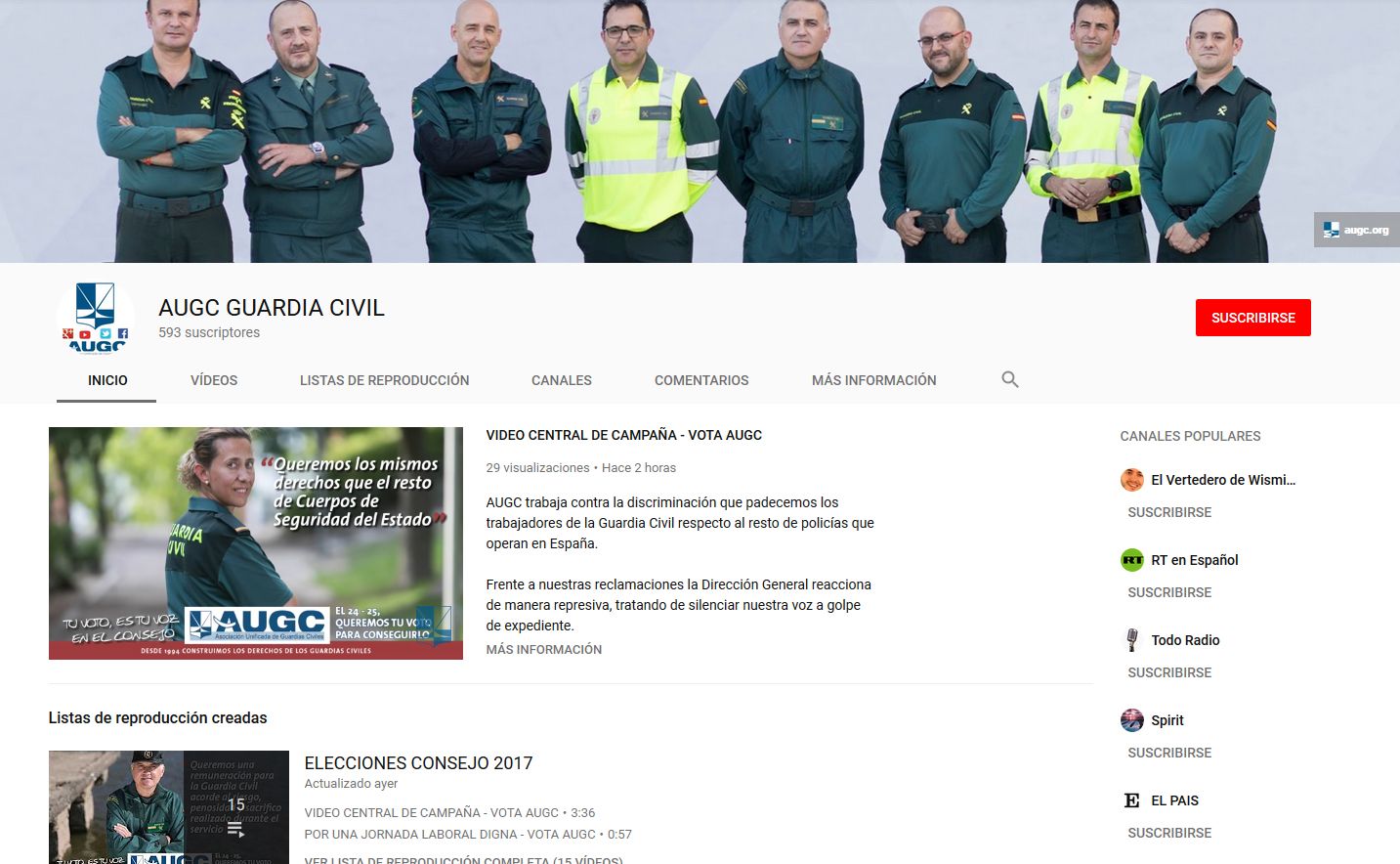 Captura de pantalla del canal de AUGC en Youtube, donde se podrá seguir en directo el acto de esta tarde.