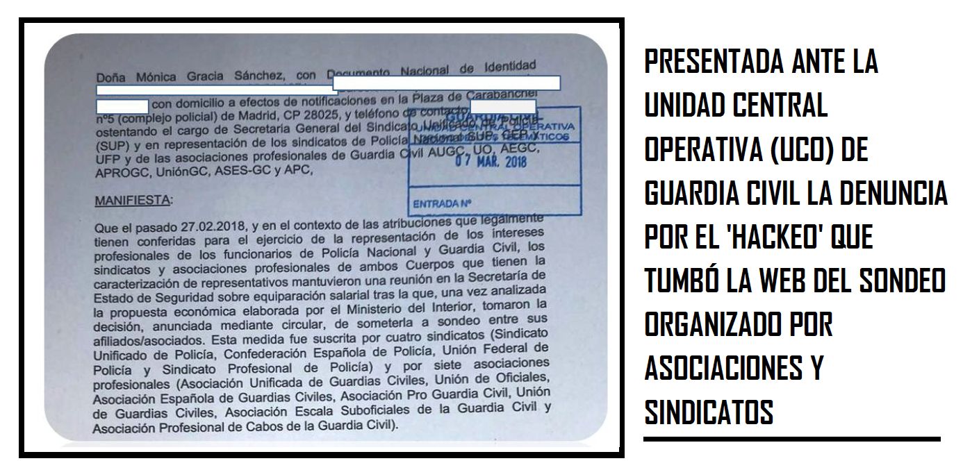 Presentamos denuncia en la UCO por el "hackeo" en la web donde debíamos decidir sobre le acuerdo de equiparación ofrecido por Interior.