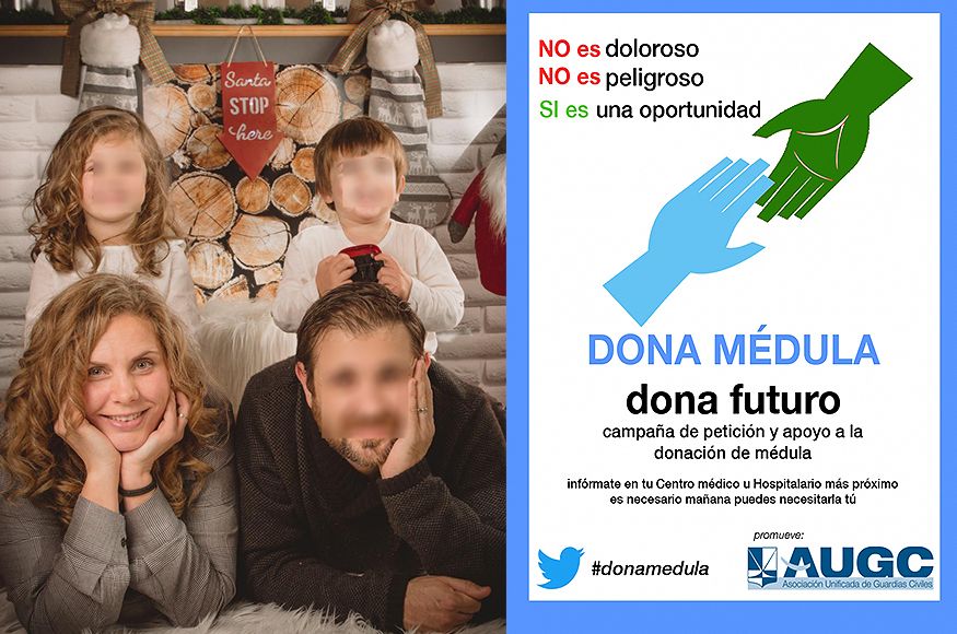 Yolanda y su familia, en una bonita imagen navideña. A la derecha, apoyo de AUGC a la campaña.