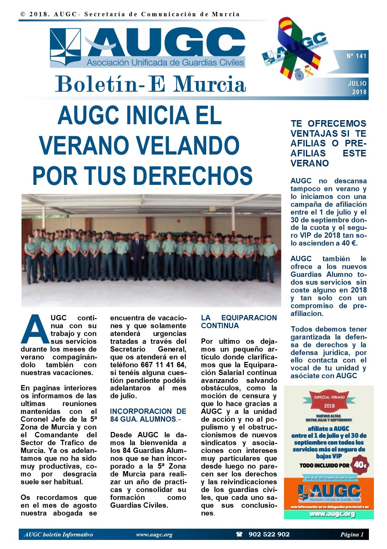 Portada del boletín de julio de AUGC Murcia.