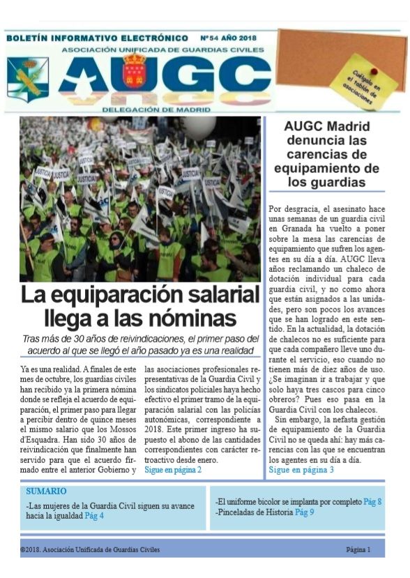 Portada del  boletín de octubre de AUGC Madrid