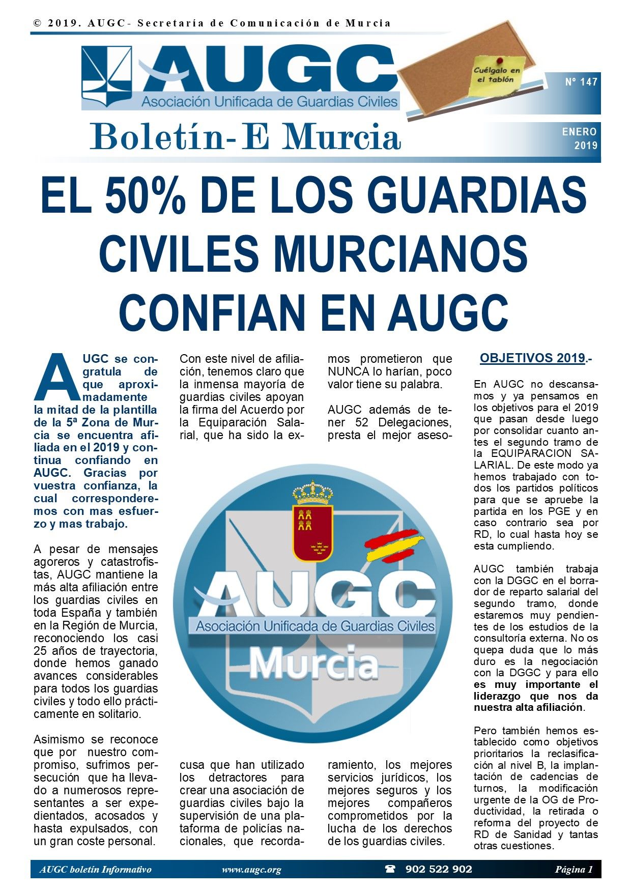Portada del boletín de enero de AUGC Murcia.