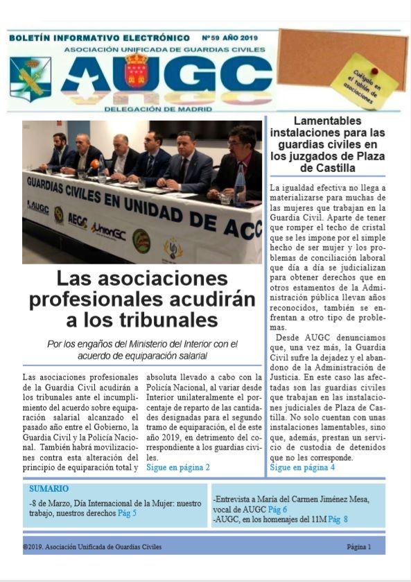 Portada del boletín de marzo de AUGC Madrid