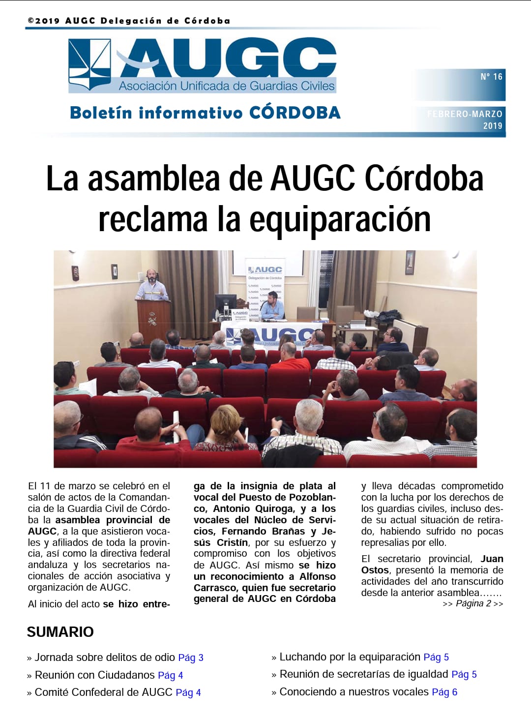 Portada del boletín informativo de AUGC Córdoba nº 16