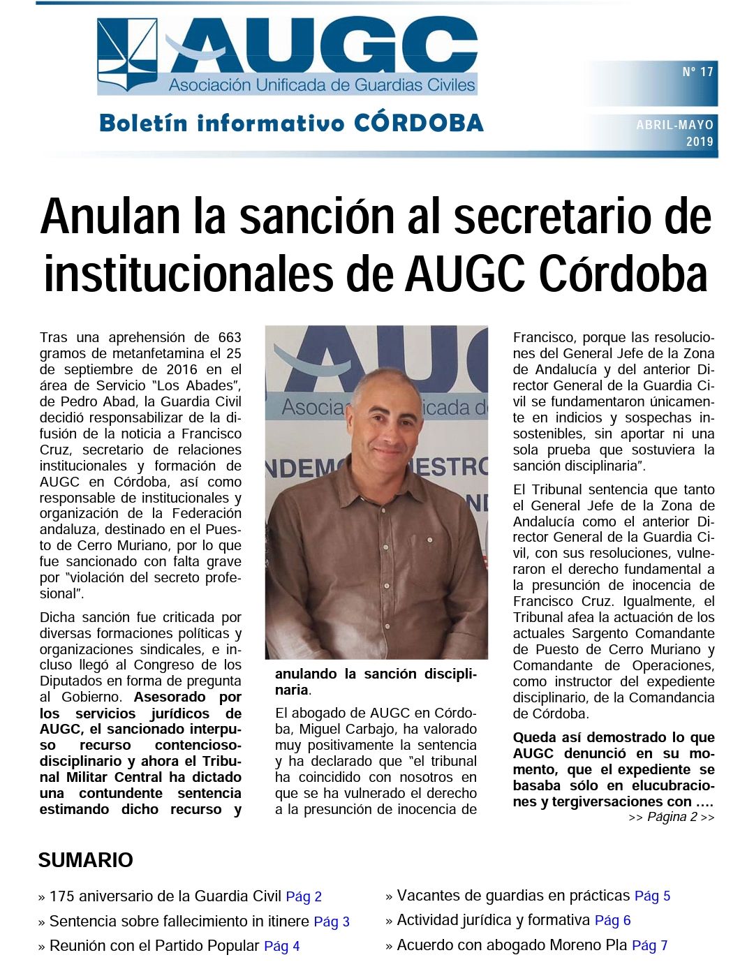 Portada del boletín informativo de AUGC Córdoba nº 17