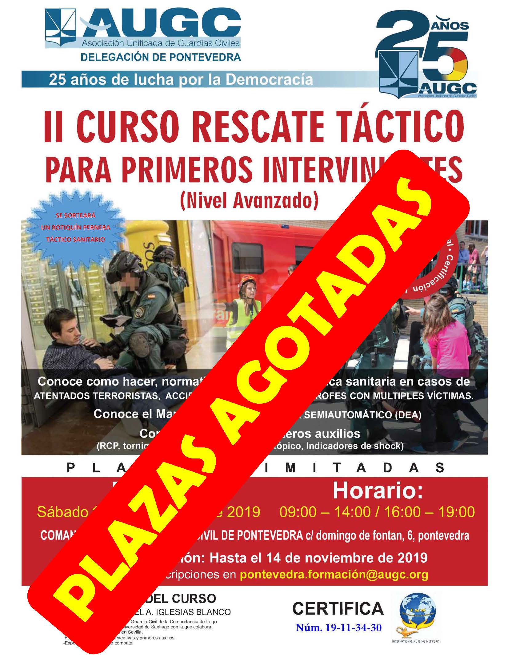 Cartel del curso, con las plazas ya agotadas.