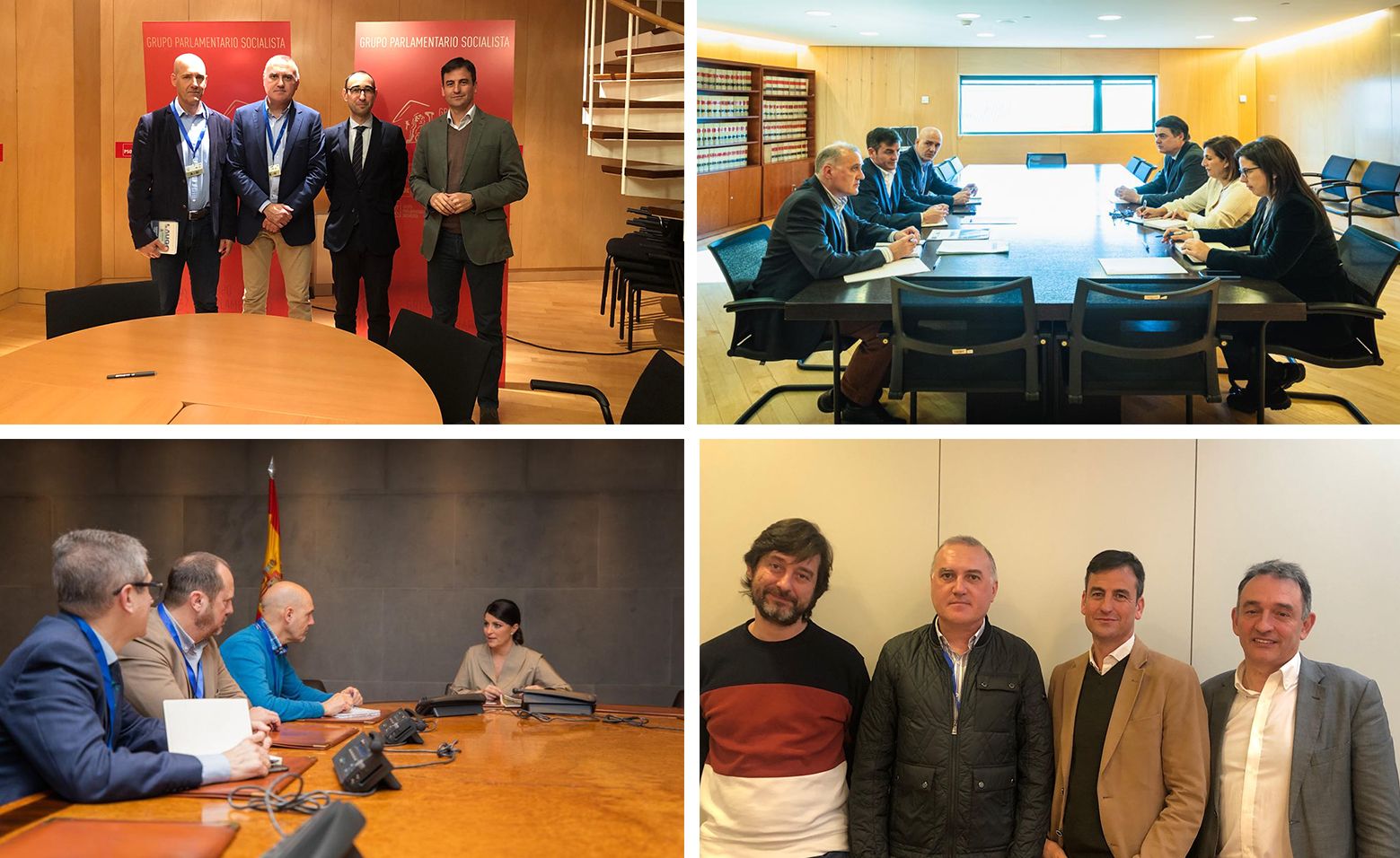 Desde arriba a la izquierda, y en el sentido de las agujas del reloj, imágenes de las reuniones mantenidas por AUGC con altos representantes del Partido Socialista, Partido Popular, VOX y Unidas Podemos. Desde arriba a la izquierda, y en el sentido de las agujas del reloj, imágenes de las reuniones mantenidas por AUGC con altos representantes del Partido Socialista, Partido Popular, VOX y Unidas Podemos.