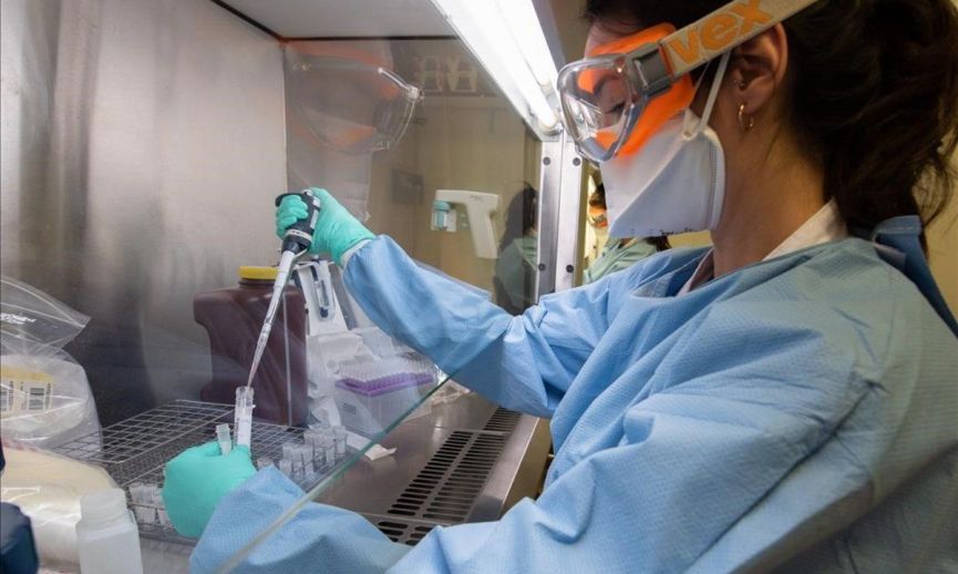 Una trabajadora sanitaria analiza unas muestras