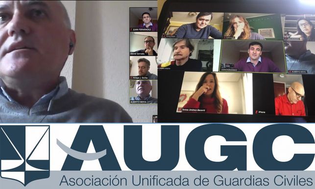 El secretario general en funciones de AUGC, Alberto Moya (izquierda) y los representantes de los grupos parlamentarios con los que se ha reunido por videoconferencia.