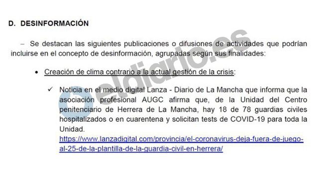 Captura informe de los servicios de información contrarios a AUGC |Fuente: diario.es