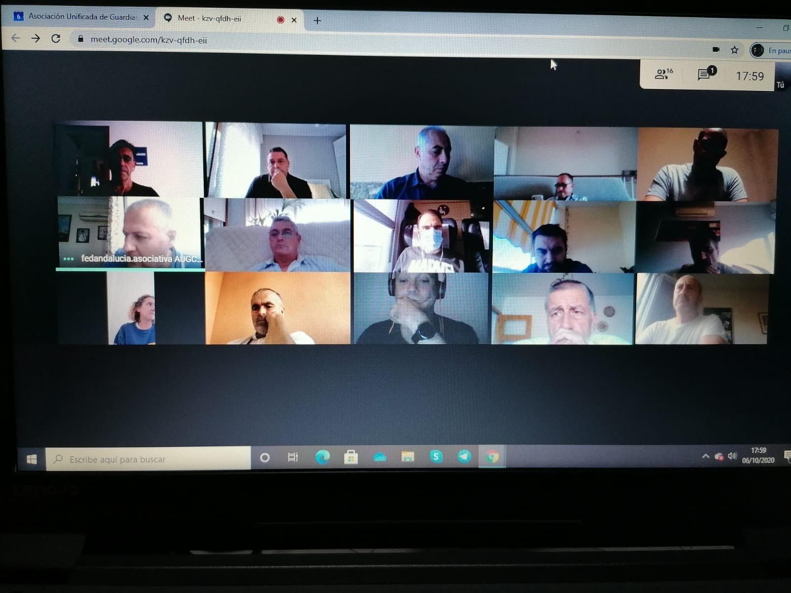 Pantallazo de la reunión telemática que mantuvo ayer la Federación de Andalucía de AUGC.