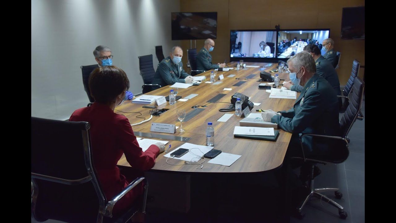 Imagen de un pleno telemático del Consejo de la Guardia Civil, presidido por la Directora General, María Gámez.