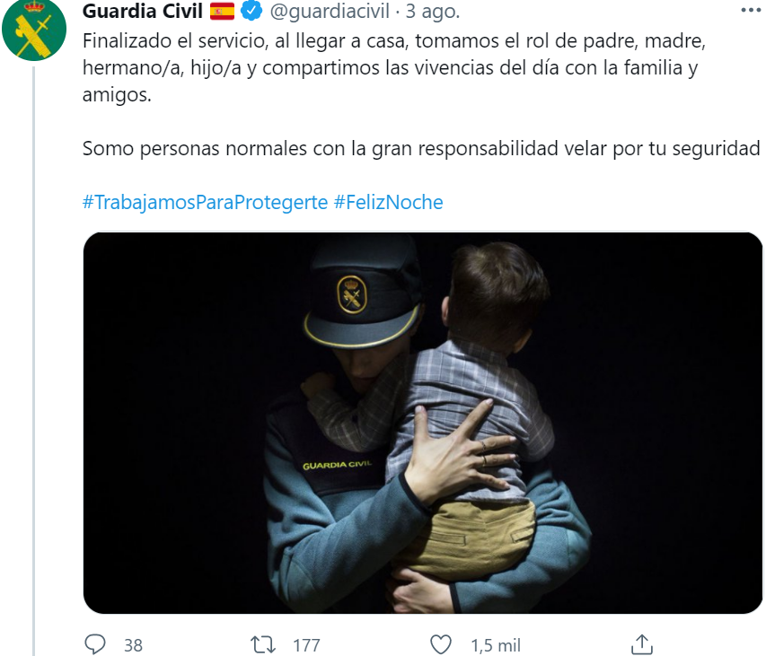 Tweet publicado por la cuenta oficial de Twitter de la Guardia Civil