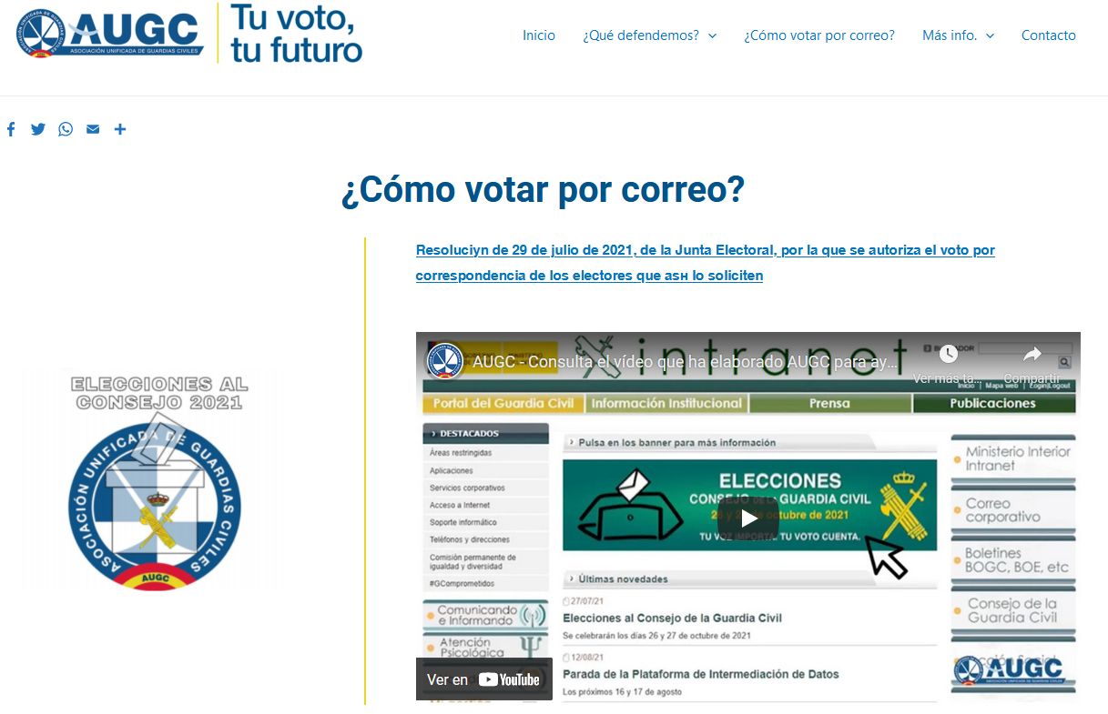 Pantallazo de la web especial que ha creado AUGC de cara a las elecciones al Consejo.