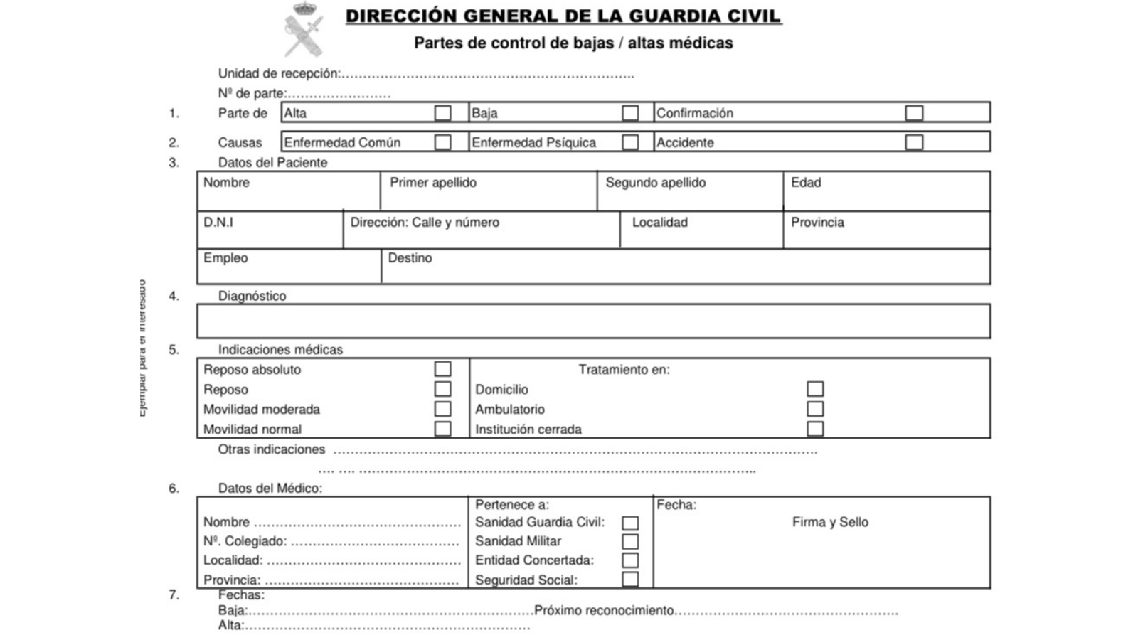 Descarga Parte médico de baja Guardia