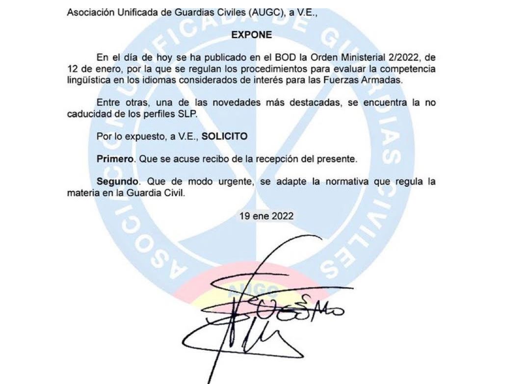 Imagen del escrito de AUGC.