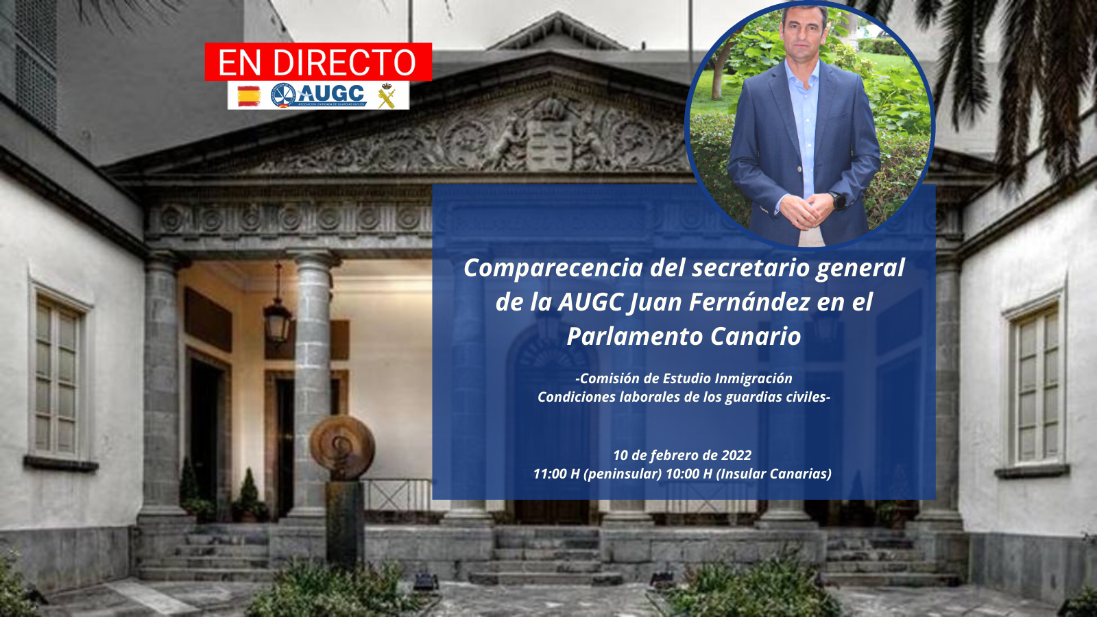 Comparecencia del secretario general de la AUGC Juan Fernández, en el Parlamento Canario