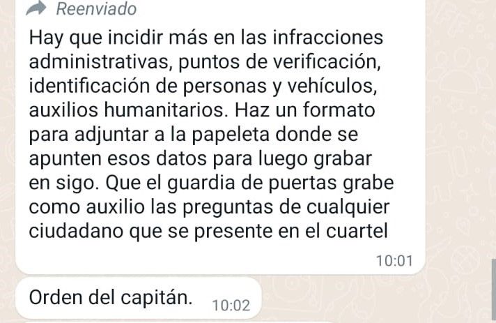 Captura del mensaje en el chat grupal.