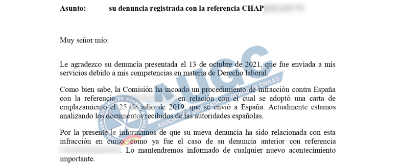 Extracto de una de las comunicaciones con la Comisión Europea por el reconocimiento del derecho de a compensación de las vacaciones no disfrutadas de los Guardias Civiles jubilados. Extracto de una de las comunicaciones con la Comisión Europea por el reconocimiento del derecho de a compensación de las vacaciones no disfrutadas de los Guardias Civiles jubilados.