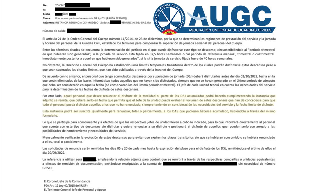 Uno de los correos que ofrecen la posibilidad de renunciar voluntariamente de forma total o parcial a los DSJ o a los DAS.