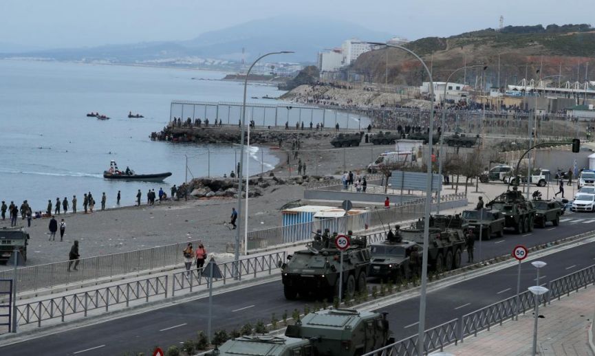 La Playa del Tarajal de Ceuta durante el despliegue militar de mayo de 2021.