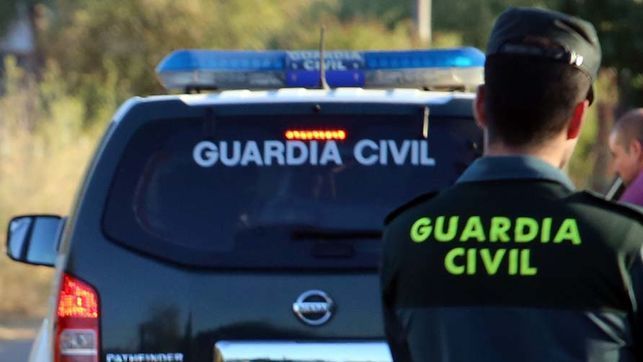 Un agente de la Guardia Civil junto a un coche oficial.