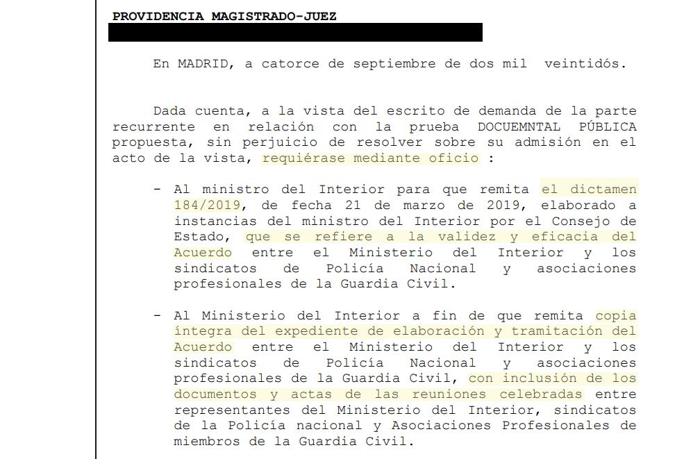Extracto de la notificación del Juzgado Central de lo Contencioso-Administrativo de Madrid.