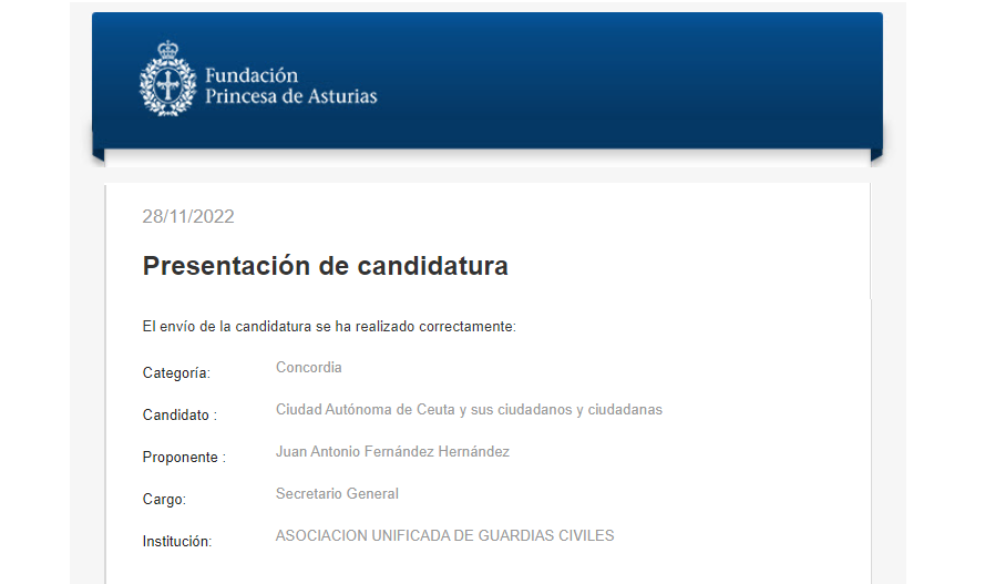 Extracto de la presentación de la candidatura para la Ciudad de Ceuta. 