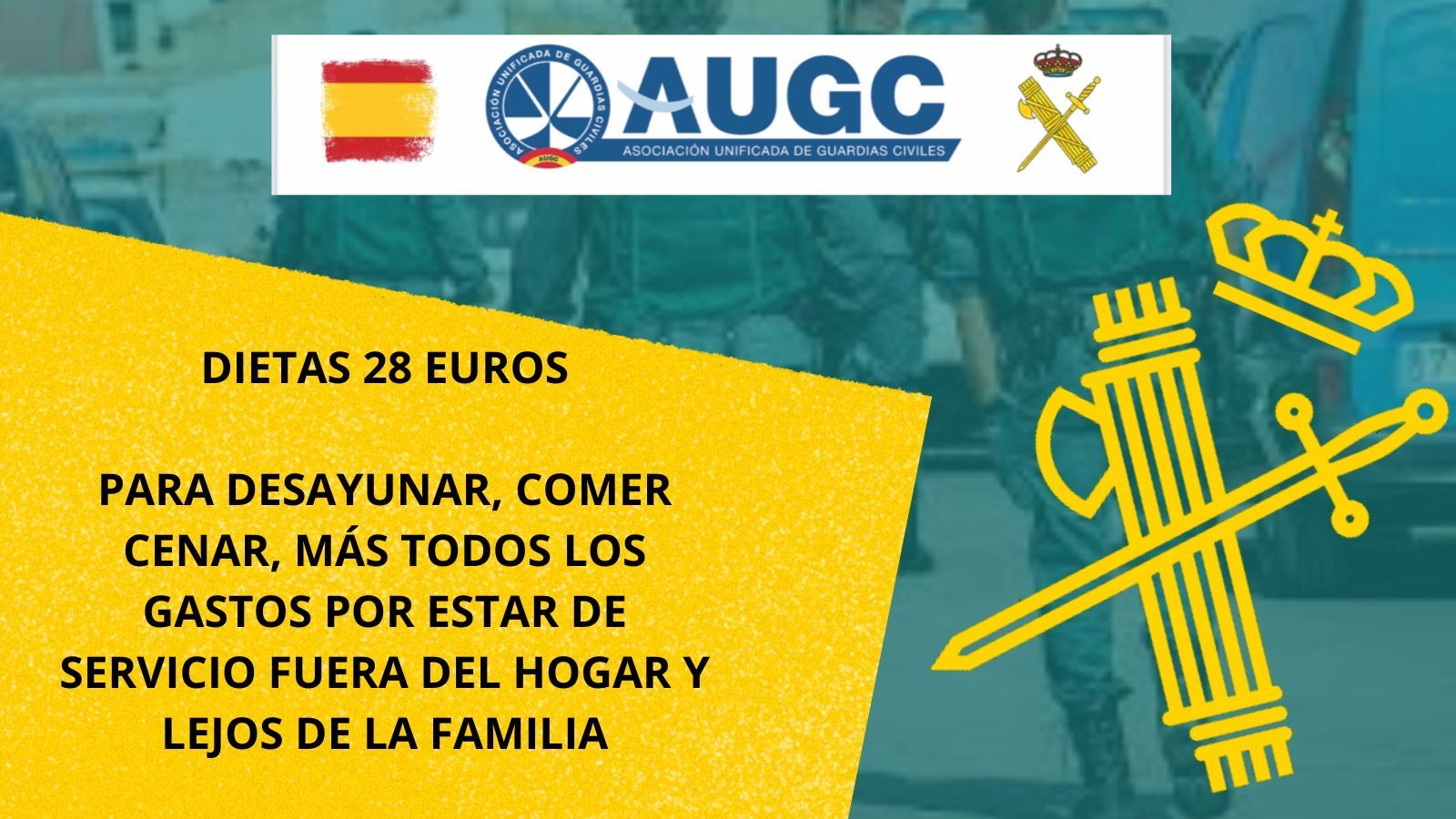 Los guardias civiles perciben 28 euros diarios de manutención para pagar desayunos, comidas y cenas