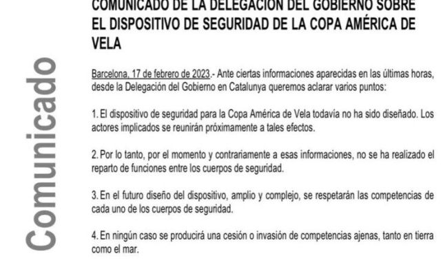 Comunicado de la Delegación del Gobierno en Cataluña.