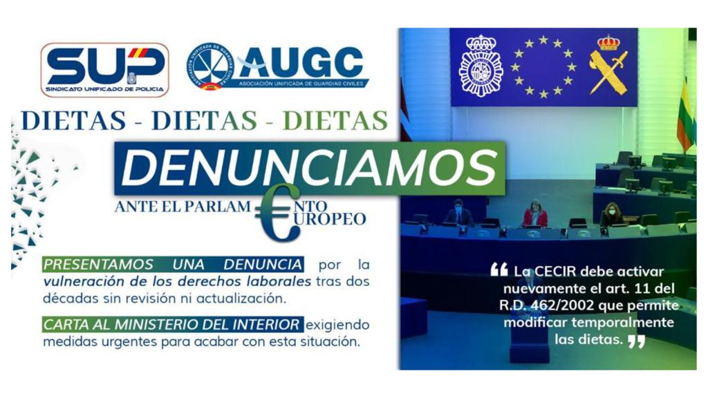 AUGC y SUP denuncian ante la Unión Europea la insostenible situación con las dietas de los agentes.